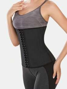 Women's Waist Shaping Waist Cincher Abdominal Control Belt With 3 Rows Of Hooks, Black Corset - Black - View 7
