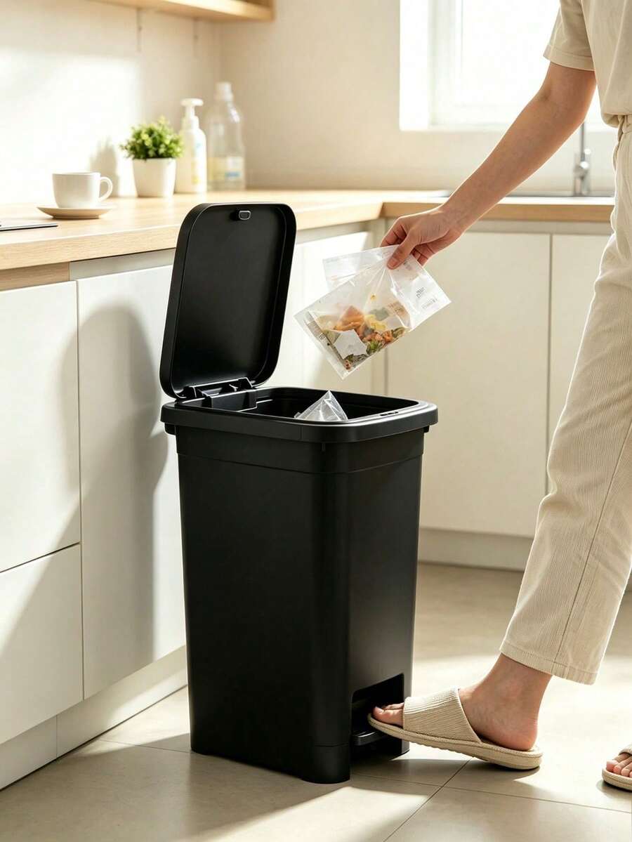 Large‑Capacity Pedal Trash Can, Hands‑Free Odor‑Resistant Sealed Lid Design, Durable Thick Plastic Waste Bin, Modern Minimalist Random Multi‑Color Rectangular Dustbin For Household Waste Disposal, Home Essentials