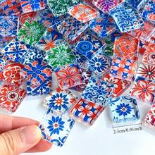 100/200g Translucent Mandala Pattern Glass Mosaic Tiles, Mixed Random Assorted Patterns Vintage Style Mosaic Glass Pieces, Suitable For Handmade Coasters, Jewelry Pendant Making, Pool Wall, Countertop Inlay Decoration And Landscaping - TM-2 - View 3