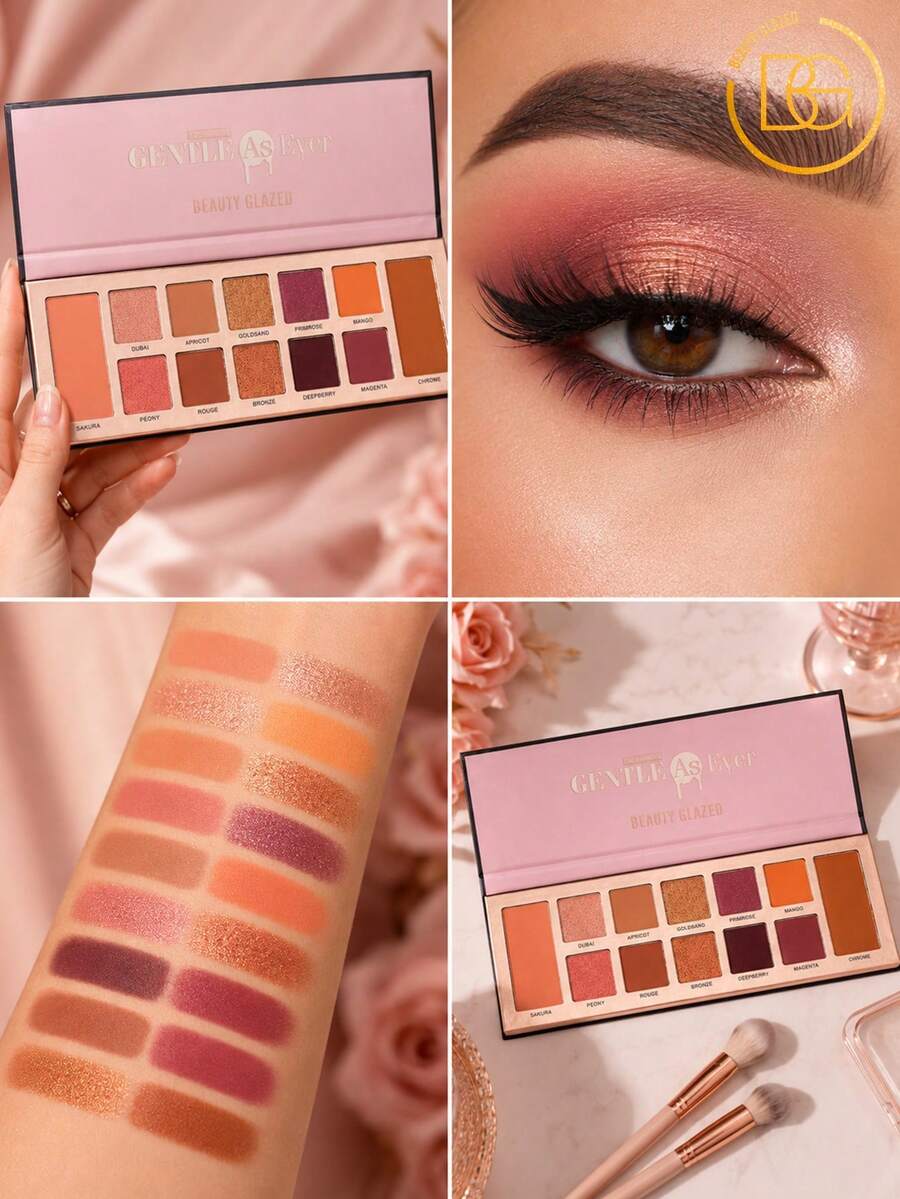 beauty glazed 12色高顯色眼影盤 霧面亮片金屬色 易暈染自然色調 持久細緻 眼妝化妝禮盒 女款 日常與派對適用 - 彩色 - 查看 1