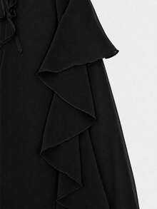 Women's Spring/Summer Black Elegant Chiffon Cover-Up Paired With Ruffle Bandeau Maxi Dress, Elegant Evening Gown - Black - View 7