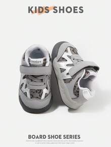 2 Pairs Toddler Leopard Print Patchwork Hook & Loop Round Toe Low-Top Flat Sneakers For Daily Wear And Outfits[Purchase Based On Actual Cm Inner Length] - Grey - View 4