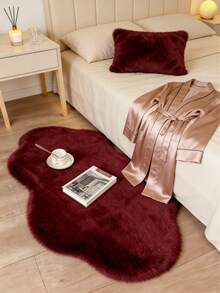 1pc Burgundy Cloud-Shaped Plush Rug, Asymmetrical Bedside Rug, Cutting Error 1-5cm, Bedroom Bed End Rug, Living Room Small Coffee Table Rug, Nordic Ins Style Decor, Small Rug, Rug, Home Decor, Living Room Rug, Bedroom Rug, New Year Festive Home Decor, Washable Rug, Plush Rug, Fuzzy Rug, Autumn/Winter Rug, Thick/Plush - Burgundy - View 2