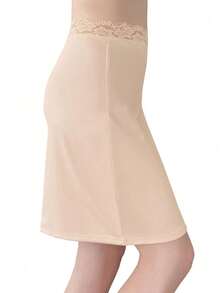 Elegant Lace Trim Solid Color Skirt, Side Slit Half Slip, Women's Lingerie And Shapewear - Multicolor - View 6
