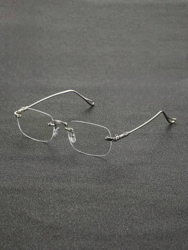 1 Pair Of Frameless Rectangular Men's Glasses Featuring A Minimalist, Fashionable Design And Clear Lenses; A Stylish Accessory Suitable For Various Occasions Such As Daily Life, Street Style, The Office, Reading, Watching TV, Gaming, And Business Casual Settings.