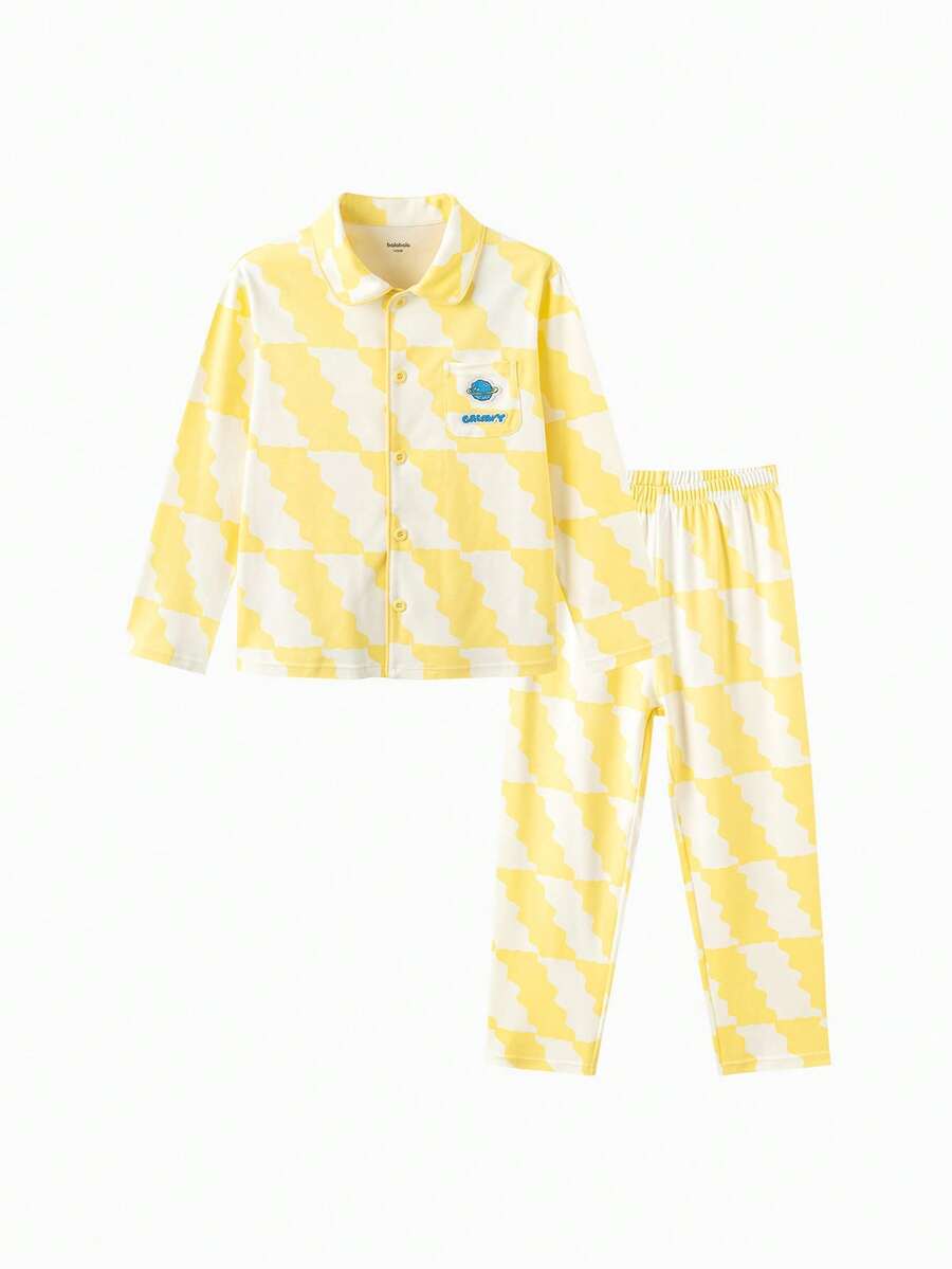 Balabala 男童睡衣套裝 柔軟棉質舒適長袖居家服 童裝套裝 - 黃色調 - 查看 1