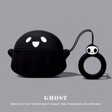 Cute Mysterious Black & White 3D Ghost Silicone Earphone Case + Lanyard Strap Compatible With Apple Pro 2/Pro/4/3/2 Case, Fashion & Simplistic For Women - Black - View 1