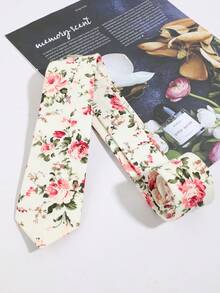 1pc Women's Casual Elegant Multi-Color Rose Hand-Tied Narrow Tie - Beige Hand-knotted - View 2