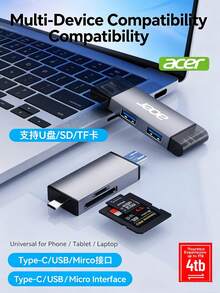 Acer T3-C Type-C Multi-Functional Card Reader USB 3.0 High-Speed Universal For Phone, Computer, Tablet, Laptop, Desktop, Camera, Drone, Dash Cam, T3-Dual Interface - View 5