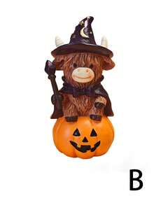 Halloween Highland Cow Wizard Desktop Ornament, Resin Statue With Pumpkin Base, Cute Witch Yak Figurine, Halloween Party Tabletop Decor, Holiday Home Decoration Gift - Magic Cow - View 13
