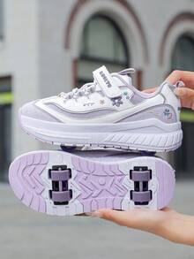 Girls' Roller Skate Shoes, 4-Wheel Skates, Small 4-Wheel Roller Shoes, Skateboard, Girls' Ice Skates, Wearable All Season - Purple - View 5
