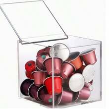 1pc Transparent Acrylic Flip Lid Coffee Capsule Storage Box, Dust-Proof & Moisture-Proof Visible Design, Suitable For Office Desk, Kitchen Countertop, Can Store Tea Bags & Small Snacks, Tidy Home Space Easy Access Desktop Storage Display Box - Multicolor - View 4