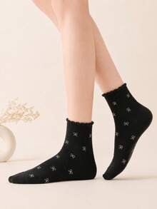 5 Pairs Random Assortment Bowknot Lightweight Short Socks, Soft And Comfortable, Suitable For Daily, Office, Campus, Casual Wear - Multicolor - View 5