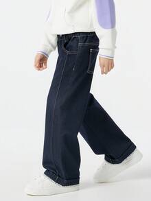 Balabala Girls Denim Jeans Soft Comfortable Long Pants Fashion Casual Trousers For Tween Girl Fall Outfit - Raw Denim - View 3
