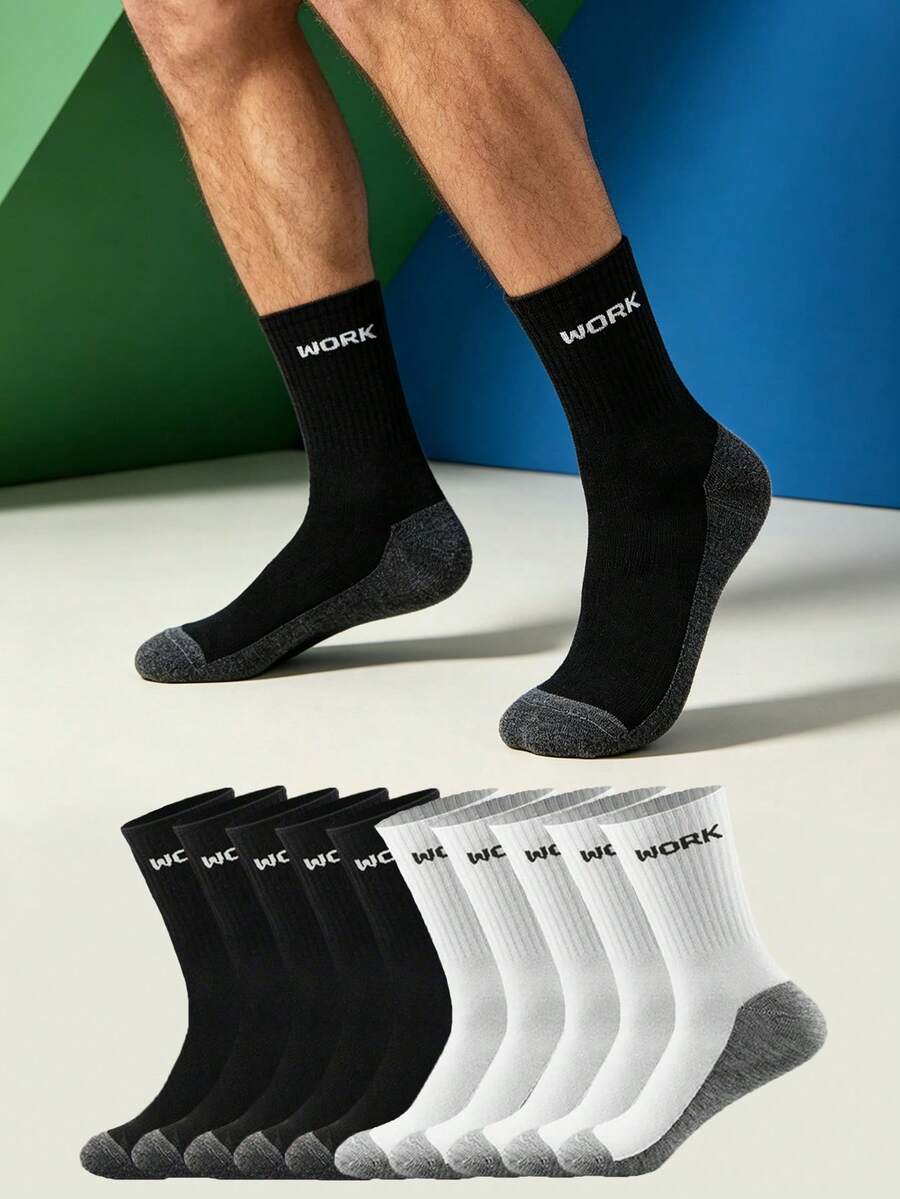 1/5/10/20 Pairs Men's Mid-Calf Socks, Simple Casual Grey Base Socks, Work Letter Socks - Multicolor - View 1