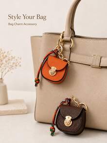 Móc khóa charm túi mini thời trang, mặt treo ví da PU kèm dây đeo khăn in họa tiết và khóa cài, phụ kiện cho ví đựng xu, túi xách, ba lô dành cho nữ và bé gái - Nhiều màu - Xem 2