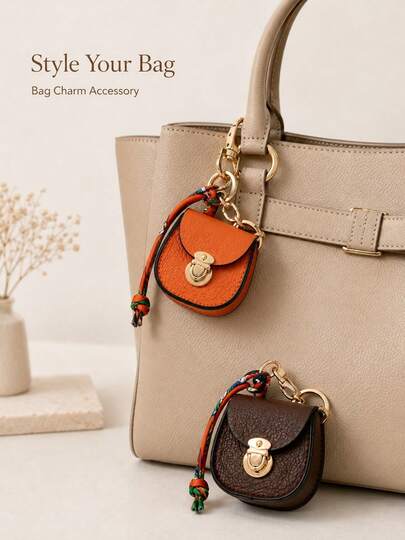 Fashionable Mini Bag Charm Keychain, PU Leather Purse Pendant With Printed Scarf Strap & Clasp, Coin Wallet Handbag Backpack Accessory For Women Girls