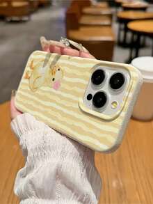 Cute Yellow Duck & Striped Pattern Anti-Drop TPU Lychee Texture Phone Case, Compatible With Apple 11 12 13 14 15 16 17 Pro/Pro Max/14 15 16 17 Plus And Galaxy Phones, Holiday Gift, Daily Commute, Anti-Drop Style - Multicolor - View 5
