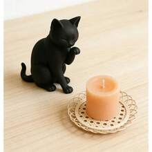 1PC Matte Frosted Black Lucky Cat Figurine, Nordic Minimalist Healing Style Living Room Entryway Desktop Resin Decorative Craft - Little Black Cat - View 3