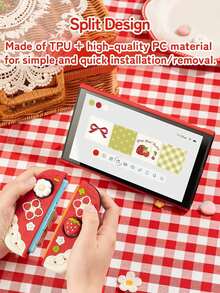 GeekShare 1pc Cute Cream Strawberry Pattern Detachable Soft Silicone Protective Case, Compatible With Switch 2, Lightweight Anti-Drop Game Console Protective Cover, Includes 2 Joystick Caps - View 8