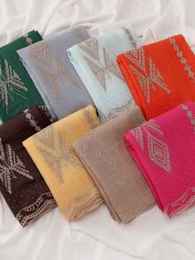 1pc Autumn/Winter New Embroidered Lace Rhinestone Luxury Elegant Women's Scarf Shawl Breathable Soft Embroidered Muslim Hijab Shawl - Multicolor - View 6