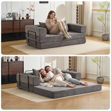 Floor Couch, Compression Sofa, Convertible Floor Sofa Bed-With Pillow Back Support Armrest, Comfy Futon Couch Lounge Sleeper Bed, Corduroy Fabric, For Living Room Bedroom, Dark Grey, 185 X 92.5 X 60 Cm - Dark Grey - View 9