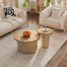 Couchtisch, Doppelter Runder Tisch, Beistelltisch Mit Naturholzlatten. Multifunktionaler Wohnzimmertisch - 彩色 - 查看 4