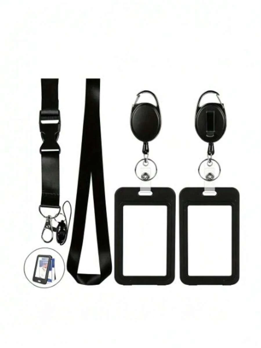 Retractable Lanyard Neck Card Holder, Reversible Double-Sided Transparent Employee ID Badge Holder, Bus Card Holder