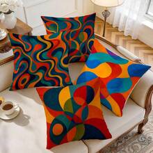 4pcs/1pc Vintage Geometric Abstract Pattern Pillow Covers, Single-Sided Printed Pillow Covers, Suitable For Living Room Bedroom Home Decor, All-Season Pillow Covers - Multicolor - View 7