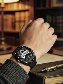 GUESS Men's Matte Black Barrel-Shaped Multifunction Quartz Watch, Black Soft Silicone Strap, GW0203G3 - one-size - View 1