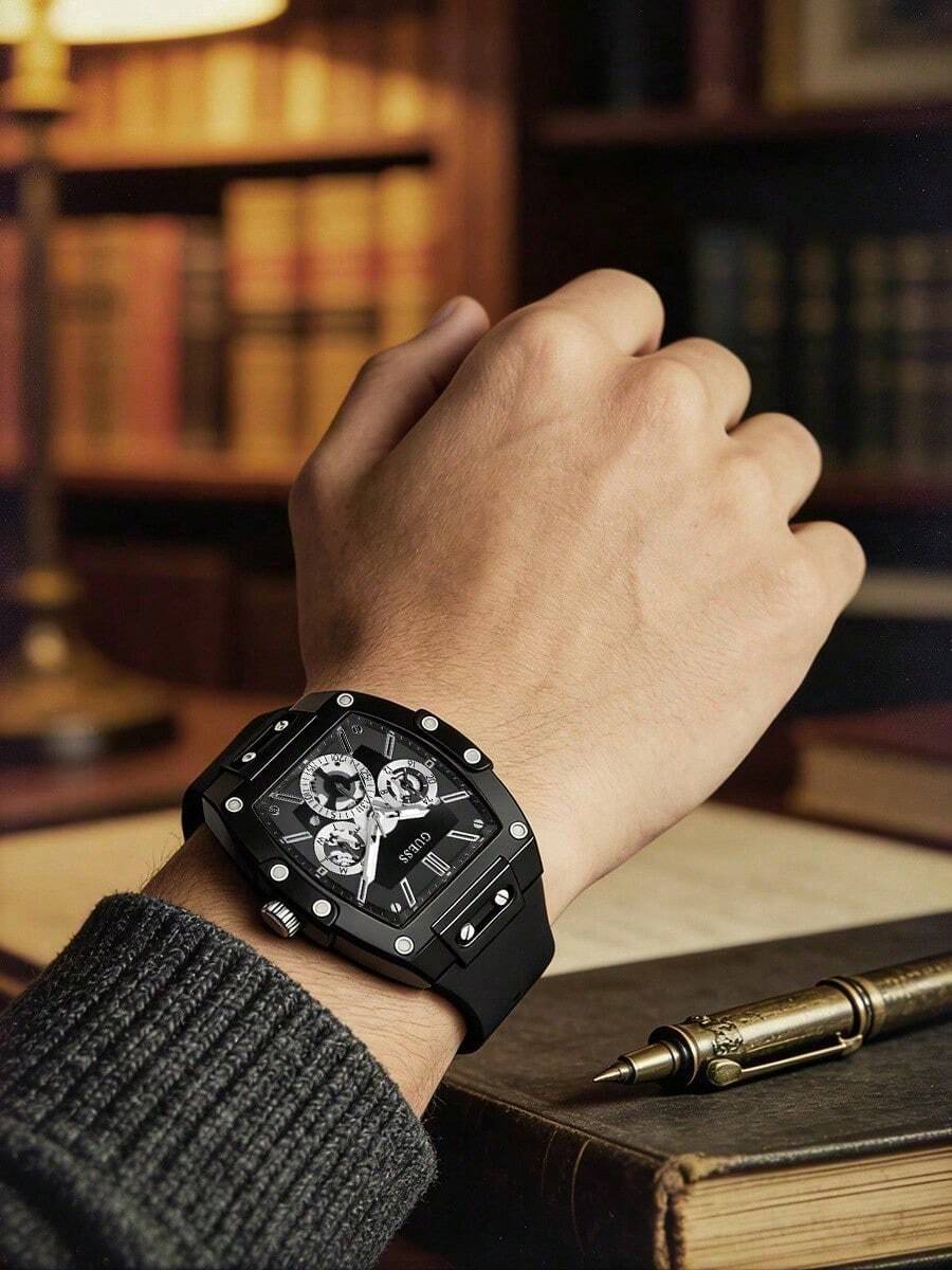 GUESS Men's Matte Black Barrel-Shaped Multifunction Quartz Watch, Black Soft Silicone Strap, GW0203G3 - one-size - View 1