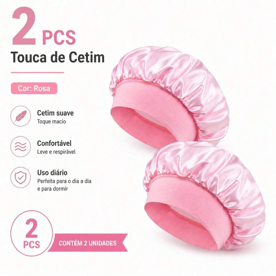 Touca de Cetim Antifrizz Rosa para Cabelos - 2, 4, 6, 8, 10 ou 12 Unidades - 2UN - Visão 1