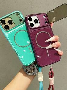 Casing Ponsel Magnetik Pelindung Kamera Berkilau Mewah Kompatibel dengan iPhone 17 Pro Max 17 Pro 17 16 Pro Max 16 Pro 16 15 Pro Max 15 Pro Max 15 Pro 15 14 Pro Max 14 Pro 14 13 Pro Max 13 Pro 13 Pengisian Daya Nirkabel Anti Jatuh Pelindung Lensa Penutup Belakang Bawa Tali Pendek - Burgundy - View 3