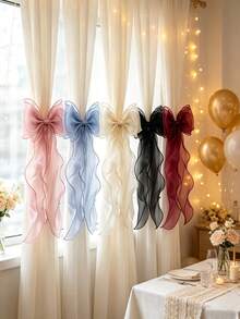 1/2pcs Silk Bow Window Curtain Tie Backs, Lace Ribbon Bow Curtain Clips, French Bow Rope Fixers Decor Suitable For Wedding, Home, Bedroom, Office - Bow-tie Curtain Tie - View 2