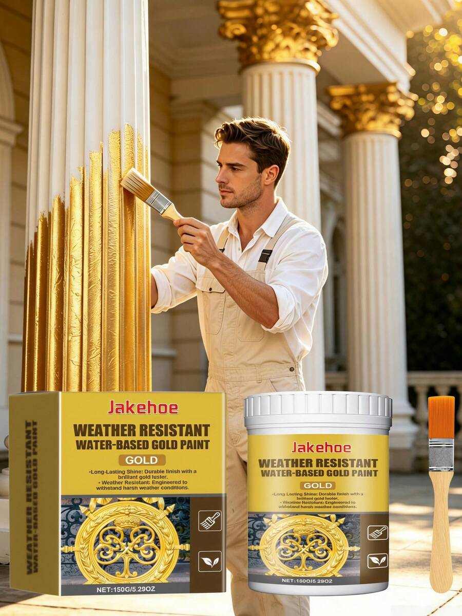 Weather-Resistant Metal Paint, Water-Based Decorative Gold Roman Column Paint, Outdoor Gold Leaf Paint, Suitable For Various New And Old Styles, Perfect Gift For Family And Friends, Halloween, Christmas, Water-Based Gold Paint, Outdoor Fence Decorative Gold Paint, Bright Gold Paint, Water-Based Gold Paint. It Has Strong Toughness, Good Adhesion, Enhanced Product Strength, Good Flowability And Coating Performance. - Multiple Styles - View 1