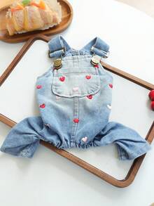 PETCIRCLE 1PC Pet Clothes European And American Style Japanese And Korean Style Dog Cat Small Dog Puppy Happy Puppy Cute Pet Simple Versatile Outdoor Casual Full Heart Overalls - Multicolor - View 3