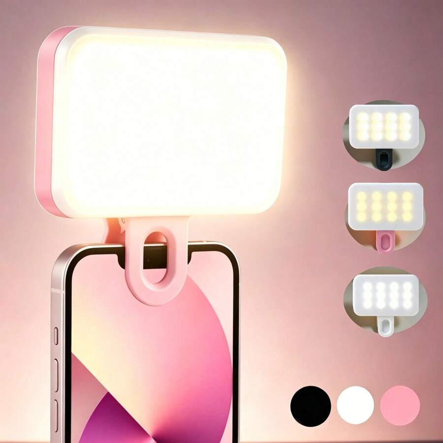 1pc Detachable Clip-On Phone Fill Light, With Adjustable Bracket, Adjustable White/Warm/Natural Light, Rechargeable, Compact And Portable, Suitable For Laptop/Phone/Tablet/Video Call/Makeup, Perfect For Selfie And Live Streaming, Portable Fill Light. Featuring Matte Back Design, Enhanced Texture, High Portability For Daily Use