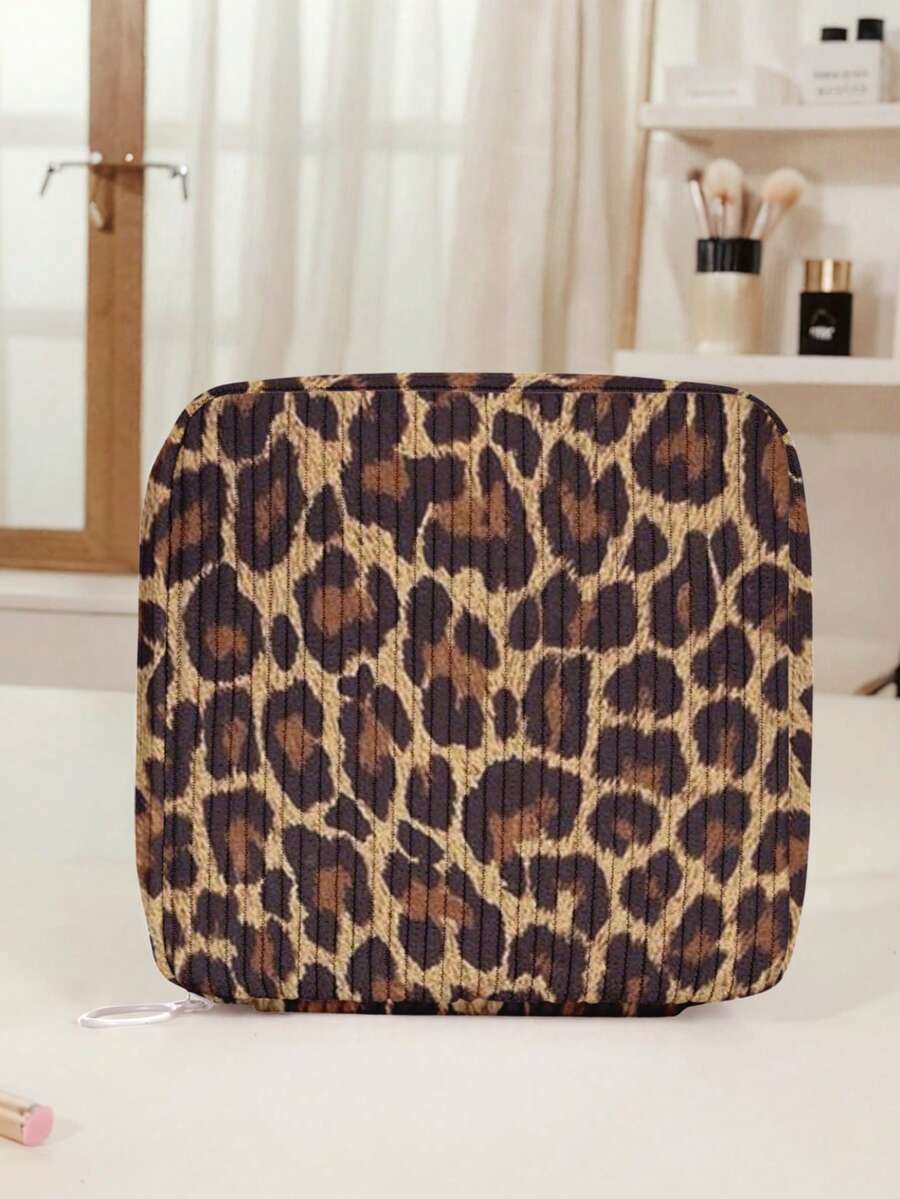 1pc Leopard Print & Cherry Pattern Sanitary Pad Storage Bag, Coin Purse, Makeup Bag, Card Holder, Earphone Pouch, Multi-Functional Organizer For Coins, Cards, Accessories, Keys - Multicolor - View 1