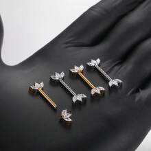 SWANJO 1 buah Tindik Puting Titanium dengan 3 Batu CZ Marquise di Bagian Atas, Perhiasan Tindik Puting Berulir Internal untuk Wanita - TR010 - View 3