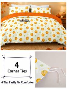 2/3 pièces Ensemble de housse de couette imprimé feuilles et citrouilles Halloween & Thanksgiving, literie douce et respirante anti-boulochage toutes saisons, sans couette incluse, résistant aux plis et lavable en machine, convient aux lits simples, doubles, queen et king, plusieurs couleurs, décoration de chambre, cadeau de fête - Multicolore - Voir 6