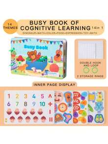 14 In 1 Early Education Busy Book For Kids - Montessori Cognitive Learning Puzzle With Hook And Loop Stickers - English Math Shape Animal Color Toy For Toddlers 3 Years+ - Multicolor - View 10
