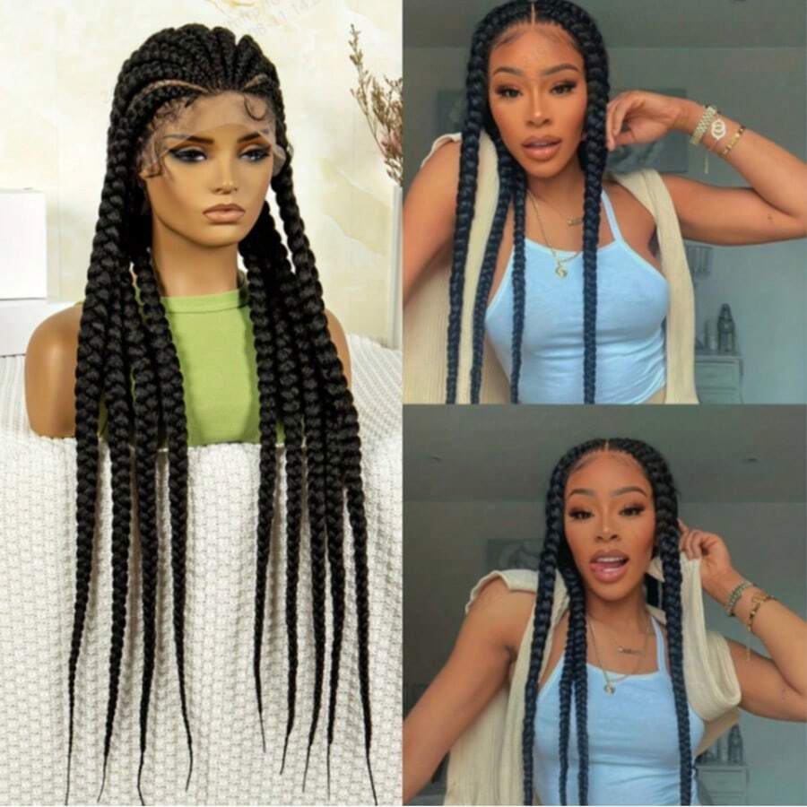 A ANYTIME Full Lace Multiple Braids Synthetic Wig Fat Multiple Braids Lightweight Easy To Wear Braided Synthetic Fiber Braid Hood, Halloween