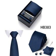 AlanKing Solid Color Men's Tie, Pocket Square, Cufflinks And Tie Clip 4-Piece Set, Premium Gift Box, Suitable For Formal Business And Formal Interviews - Color Mixing - View 7