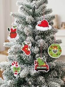 12pcs Fun Vintage Christmas Paper Hanging Ornaments With String, Christmas Tree Truck Wreath Candy Cane, Christmas Photo Frame Decor, Classroom Christmas Supplies, Merry Christmas Home Decor, Christmas Decorations, Merry Christmas, Baby Christmas Birthday Party, Baby Shower - Multicolor - View 5