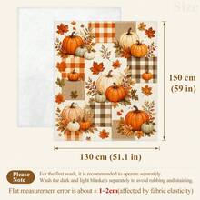 1pc Autumn Pumpkin Throw Blanket, Autumn Pumpkin Buffalo Plaid Maple Leaf Pattern Flannel Single-Sided Printed Blanket, Perfect For Holidays, Birthdays, Sofa And Home Decor - Multicolor - View 13