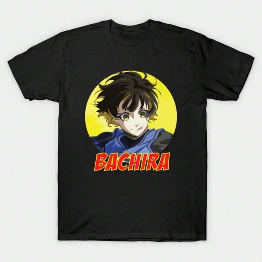 Camiseta unisex de algodón con cuello redondo que presenta una ilustración detallada del jugador Bachira Meguru, de corte cómodo para uso diario. - Negro - Ver 1