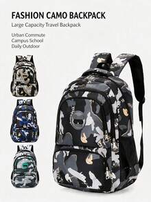 1pc Camouflage Print Fashion Backpack, Large Capacity Student School Bag, City Commute Travel Casual Laptop Backpack - Backpack - View 2