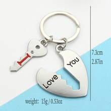 Llavero a juego con candado y llave en forma de corazón grabado "I Love You", accesorio de pareja con corazón roto de aleación plateada, regalo dulce para parejas enamoradas, lindo llavero de amor con corazón dividido, colgante de llave en forma de corazón, decoración de llave de coche para parejas, regalo de confesión y aniversario del Día de San Valentín - Plateado - Ver 2