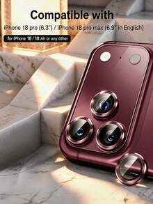 3pcs [2026 New] 9H Tempered Glass Camera Lens Protector, Compatible With IPhone 18 Pro Max/18 Pro, CD Texture, Anti-Scratch, High Definition Transparent, Metal Ring Decoration, Bubble-Free And Easy Installation, Suitable For Phone Case (Burgundy) - Burgundy - View 3