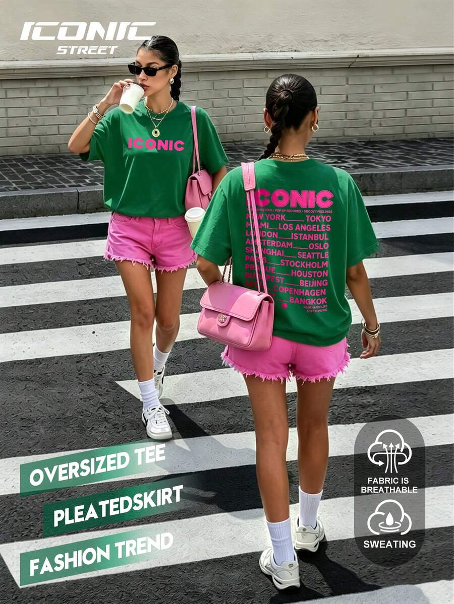 Kaos Wanita Kasual Leher Bulat Lengan Pendek Ukuran Besar Musim Panas - Dark Green - View 1
